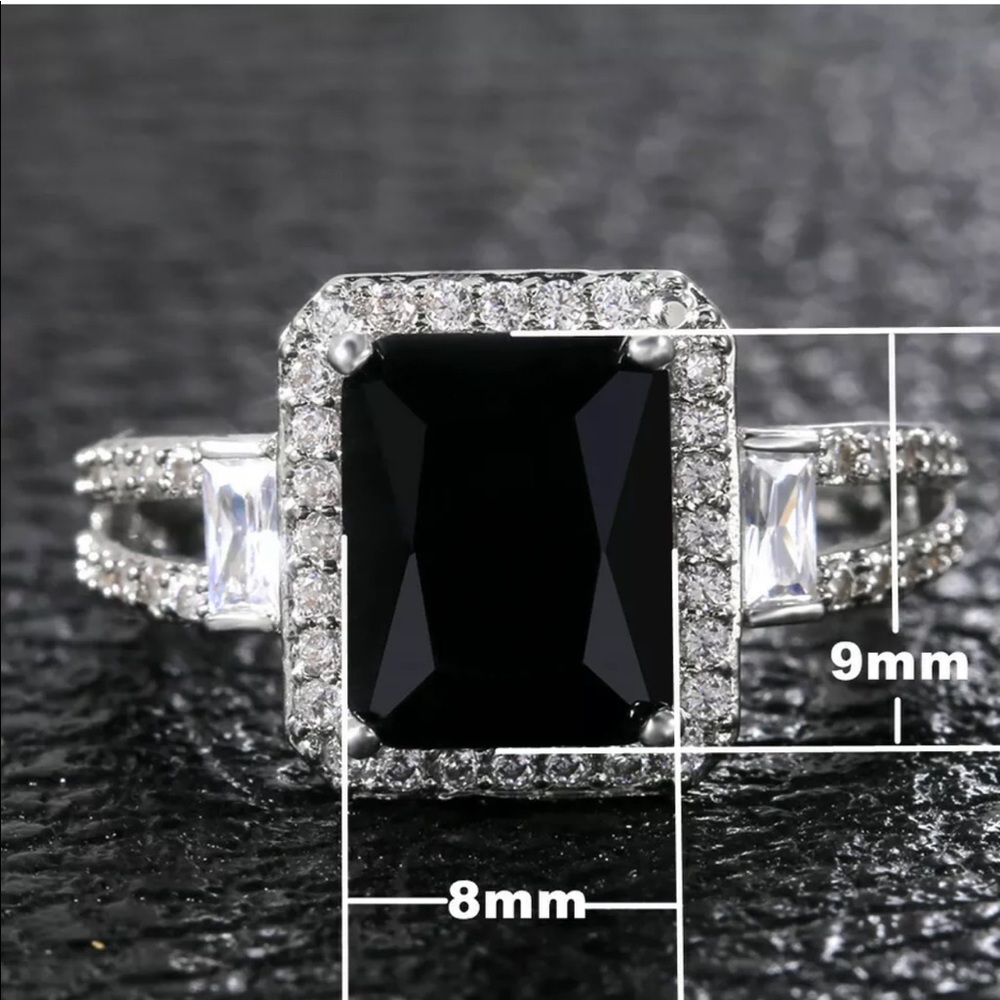 #4 Black Sapphire 925 Silver Engagement Ring - Picture 2 of 3